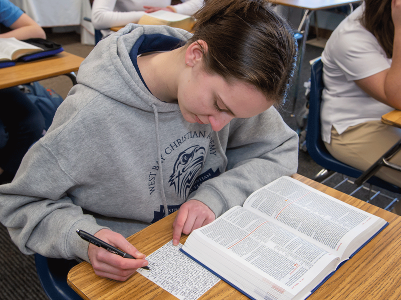 Student studying Bible